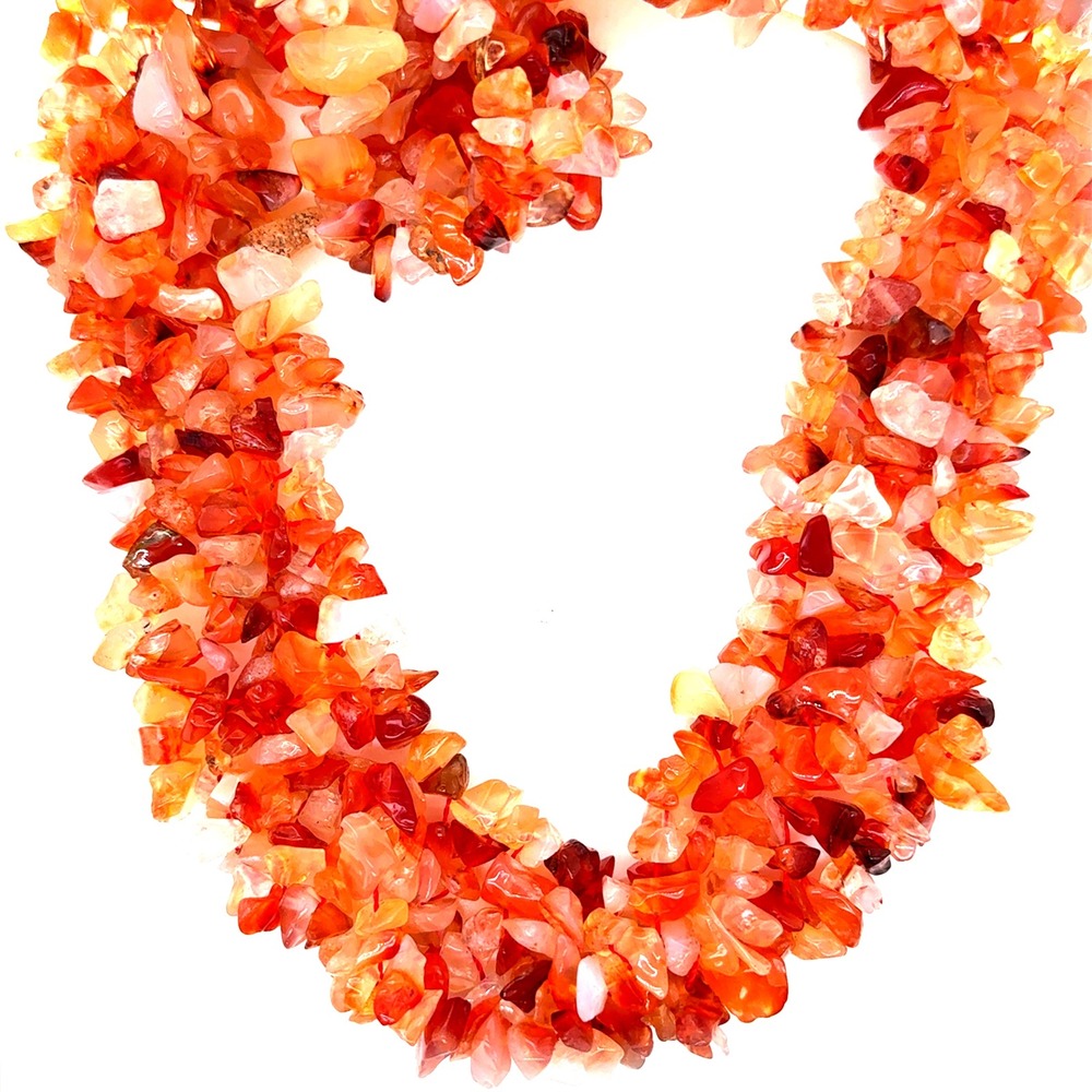 Natural Carnelian Chip Stone Multi Strand Bib Necklace Orange Red 18.5 Inch